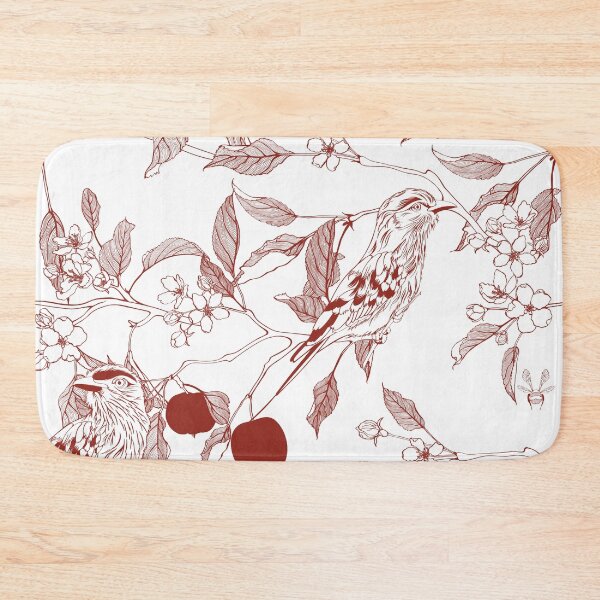 Item preview, Red line apple branch with birds on it. Blooming branch of sakura apple tree seamless pattern. designed and sold by MatyKotiv.