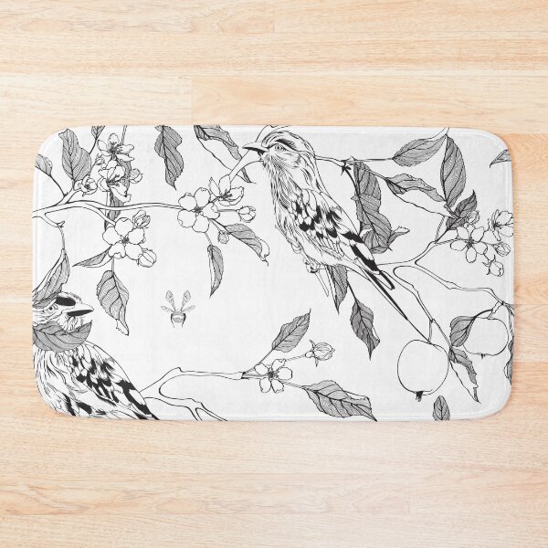 Item preview, Line apple branch with birds on it. Blooming branch of sakura apple tree seamless pattern. designed and sold by MatyKotiv.