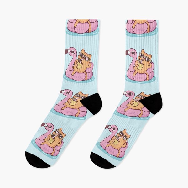 Item preview, Cute Tabby Cat With Pineapple Juice Chilling On Flamingo Float designed and sold by rustydoodle.