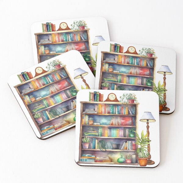 Item preview, Booklovers book lover bookshelf watercolor designed and sold by MarthasHus.
