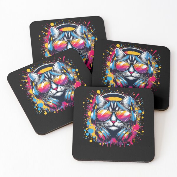 Item preview,  Cool And Stylish DJ Cat Wearing Sunglasses With Colorful Splash   designed and sold by Smix Pixels.