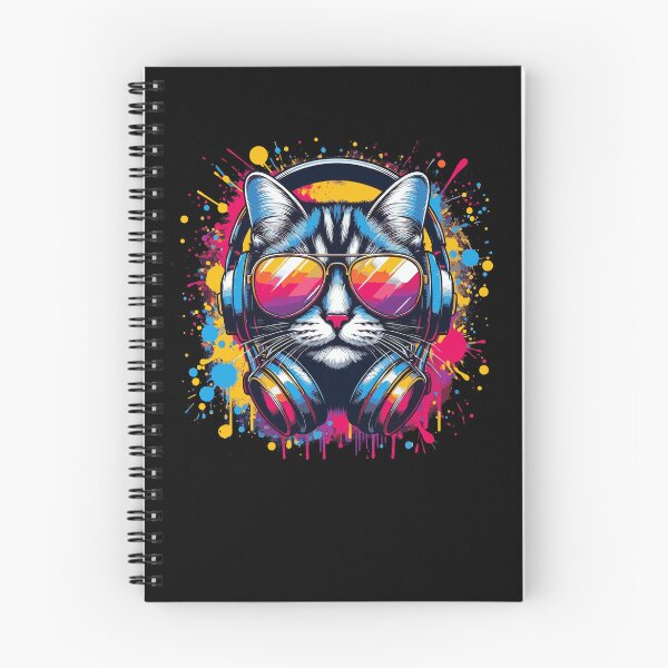 Aperçu de l'œuvre Chat DJ cool et élégant portant des lunettes de soleil avec des éclaboussures colorées créée et vendue par Smix Pixels.