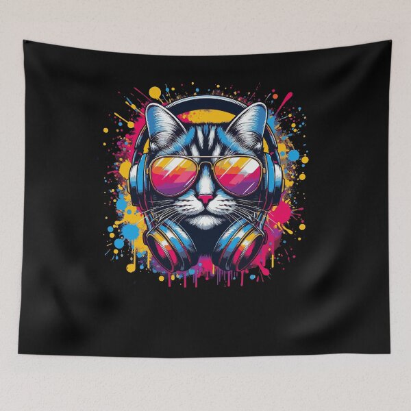 Item preview,  Cool And Stylish DJ Cat Wearing Sunglasses With Colorful Splash   designed and sold by Smix Pixels.