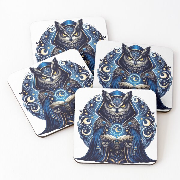 Item preview, Mystical Owl Sorcerer – Fantasy Bird with Spellbook and Star Robe designed and sold by Confuzz1ed.
