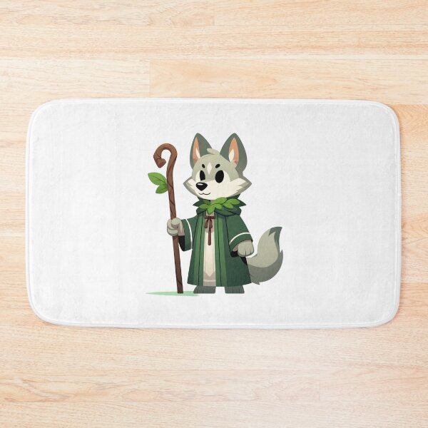 Item preview, Wolf Druid – Cartoon Fantasy Animal with Staff and Green Robe designed and sold by Confuzz1ed.