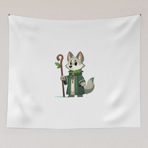 Item preview, Wolf Druid – Cartoon Fantasy Animal with Staff and Green Robe designed and sold by Confuzz1ed.