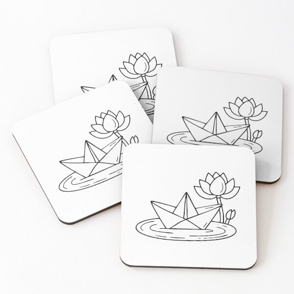 Item preview, An origami boat floating on pond near lotus designed and sold by rasagamastore.