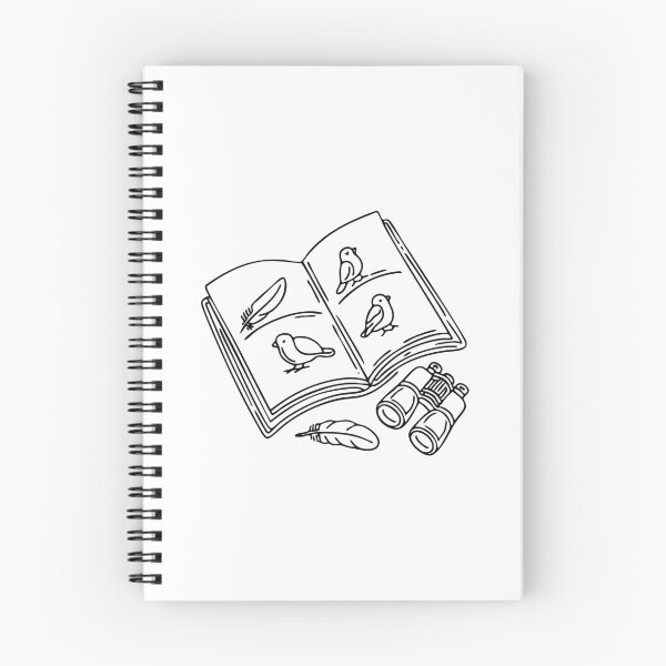 Item preview, An open field guide showing different bird species next to a binoculars and feather designed and sold by rasagamastore.
