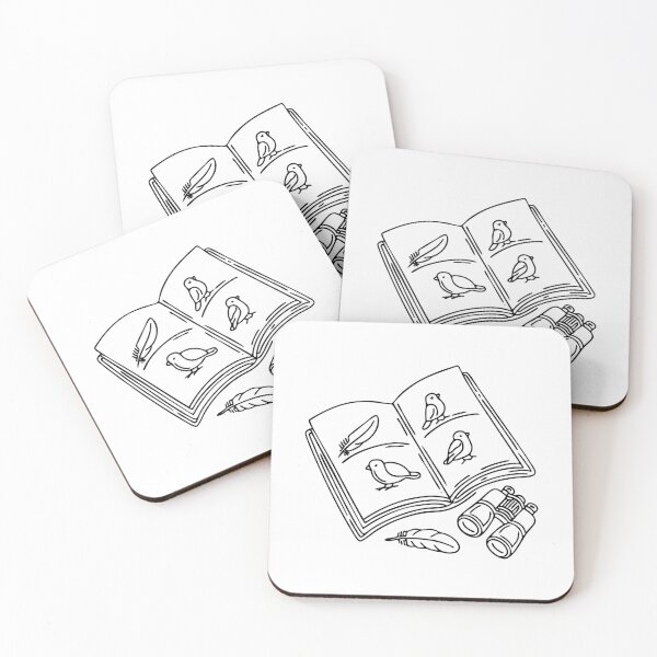 Item preview, An open field guide showing different bird species next to a binoculars and feather designed and sold by rasagamastore.