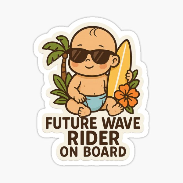Aperçu de l'œuvre Autocollant style surf pour bébé surfeur pour les tout-petits branchés créée et vendue par Trendy Sticker & Merch Collection - Express Yourself.
