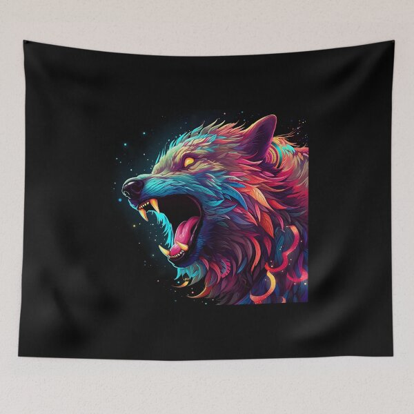 Item preview, Neon Fury Wolf – Cosmic Apex Predator designed and sold by Amr Siam.