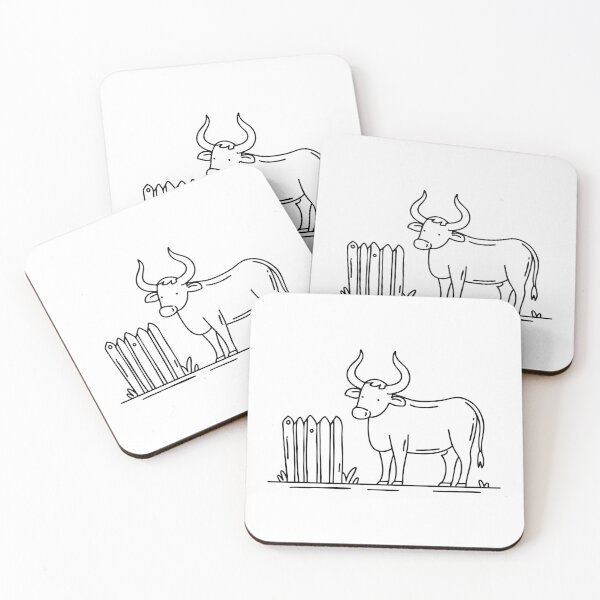 Item preview, An ox with curved horns standing near a wooden fence designed and sold by rasagamastore.