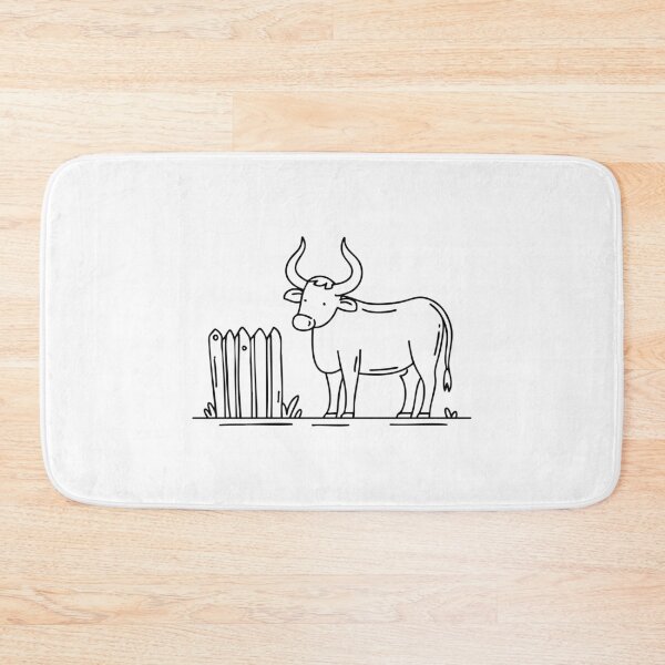 Item preview, An ox with curved horns standing near a wooden fence designed and sold by rasagamastore.