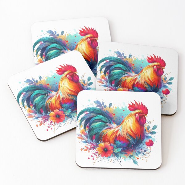 Item preview, A rooster surrounded by colorful leaves and flowers designed and sold by Marcoshop10.