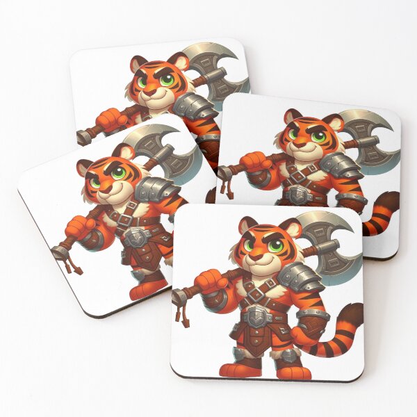 Item preview, Tiger Barbarian – Cartoon Fantasy Animal with Battle Axe and Leather Armor designed and sold by Confuzz1ed.
