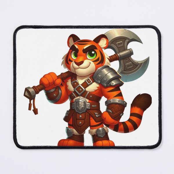 Item preview, Tiger Barbarian – Cartoon Fantasy Animal with Battle Axe and Leather Armor designed and sold by Confuzz1ed.