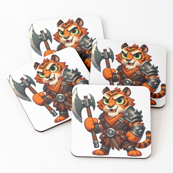 Item preview, Fierce Tiger Barbarian – Cartoon Orange Tiger with Battle Axe and Leather Armor designed and sold by Confuzz1ed.