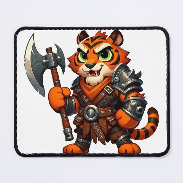 Item preview, Fierce Tiger Barbarian – Cartoon Orange Tiger with Battle Axe and Leather Armor designed and sold by Confuzz1ed.
