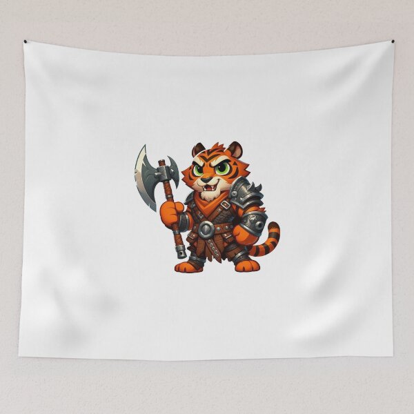 Item preview, Fierce Tiger Barbarian – Cartoon Orange Tiger with Battle Axe and Leather Armor designed and sold by Confuzz1ed.
