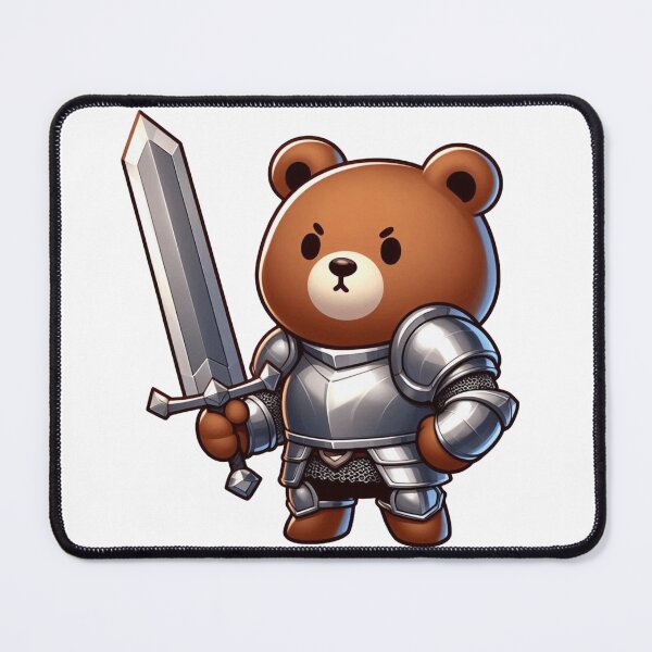 Item preview, Brown Bear Knight – Cartoon Fantasy Animal in Silver Armor with Sword designed and sold by Confuzz1ed.