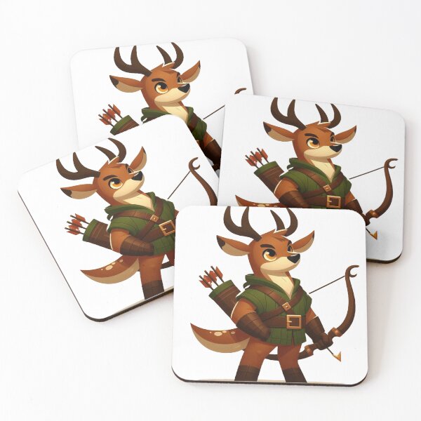 Item preview, Brown Stag Ranger – Cartoon Fantasy Animal with Bow and Leather Vest designed and sold by Confuzz1ed.