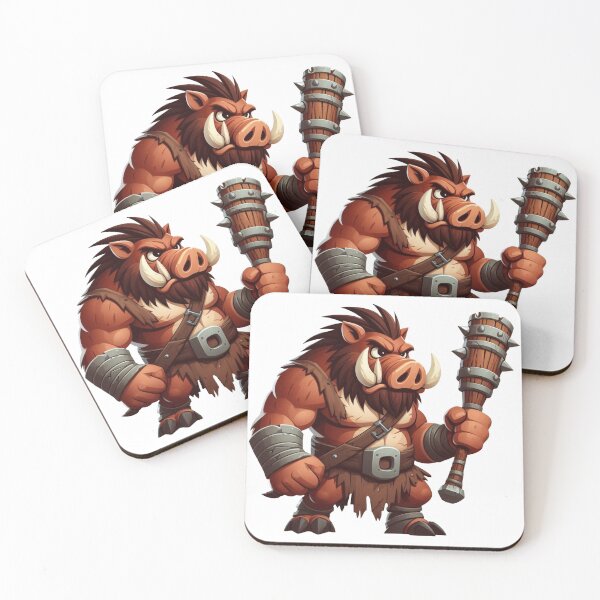Item preview, Brown Boar Ogre – Cartoon Fantasy Animal with Club and Loincloth designed and sold by Confuzz1ed.
