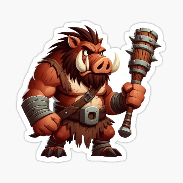 Item preview, Brown Boar Ogre – Cartoon Fantasy Animal with Club and Loincloth designed and sold by Confuzz1ed.