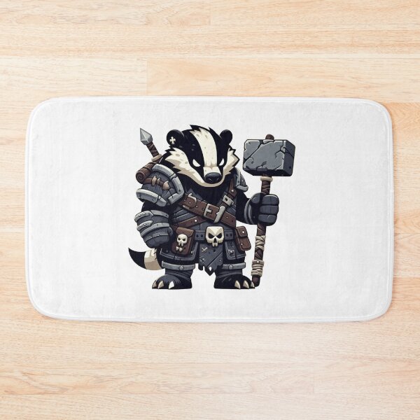 Item preview, Dark Grey Badger Troll – Cartoon Fantasy Animal with Stone Hammer and Leather Armor designed and sold by Confuzz1ed.