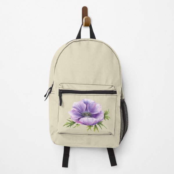 Item preview, Purple flowers Anemone with leaves. Watercolor realistic sketch. Violet blooming bud sticker designed and sold by BartolArt.