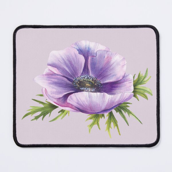 Item preview, Purple flowers Anemone with leaves. Watercolor realistic sketch. Violet blooming bud sticker designed and sold by BartolArt.