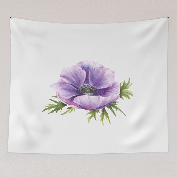 Item preview, Purple flowers Anemone with leaves. Watercolor realistic sketch. Violet blooming bud sticker designed and sold by BartolArt.