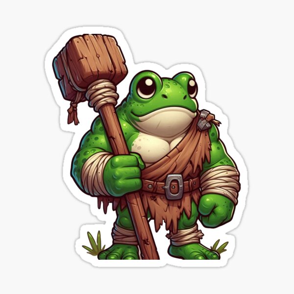 Item preview, Green Frog Ogre – Cartoon Fantasy Animal with Club and Loincloth designed and sold by Confuzz1ed.
