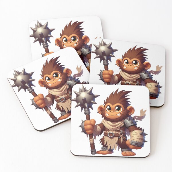 Item preview, Brown Monkey Troll – Cartoon Fantasy Animal with Spiked Mace and Cloth Wraps designed and sold by Confuzz1ed.