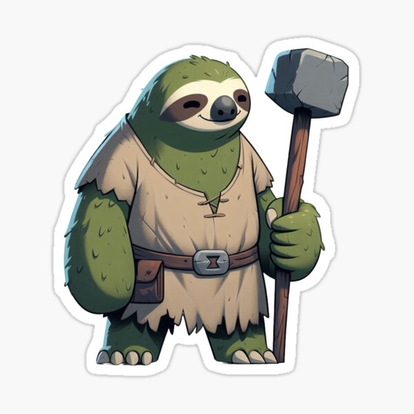 Item preview, Olive Sloth Ogre – Cartoon Fantasy Animal with Stone Club and Cloth designed and sold by Confuzz1ed.