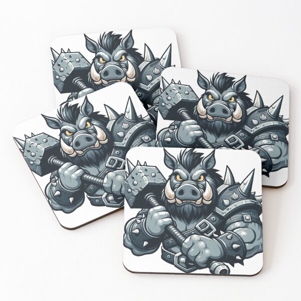 Item preview, Grey Boar Ogre – Cartoon Fantasy Animal with Stone Hammer and Spiked Armor designed and sold by Confuzz1ed.