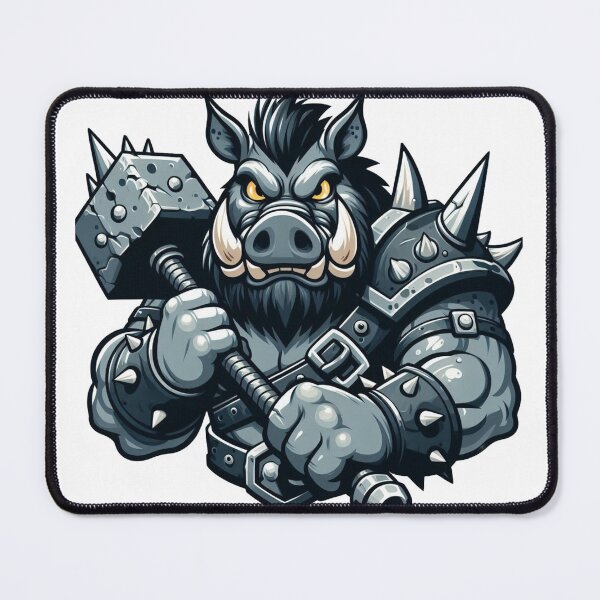Item preview, Grey Boar Ogre – Cartoon Fantasy Animal with Stone Hammer and Spiked Armor designed and sold by Confuzz1ed.