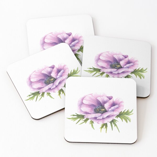 Item preview, Anemone flowers with leaves. Watercolor Purple pink blooming bud sticker designed and sold by BartolArt.