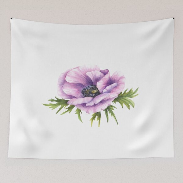Item preview, Anemone flowers with leaves. Watercolor Purple pink blooming bud sticker designed and sold by BartolArt.