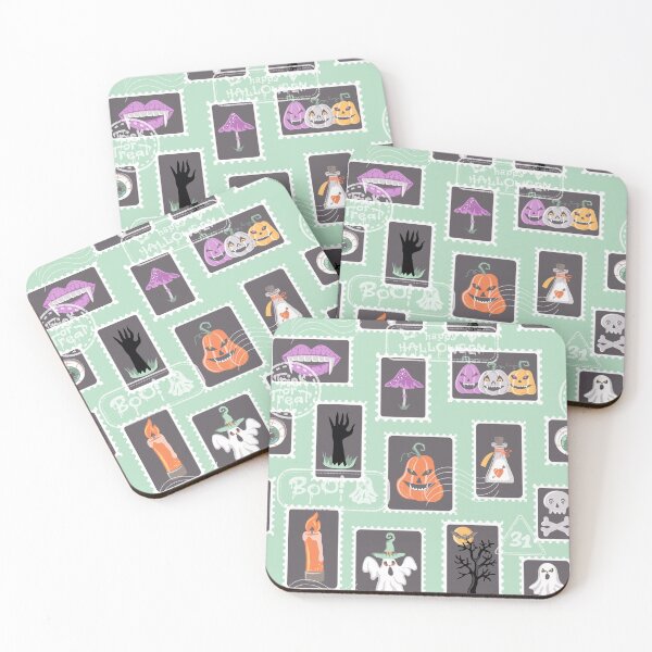 Item preview, Halloween Stamp Collage – Spooky Cute on Mint Green designed and sold by LogvinArt.