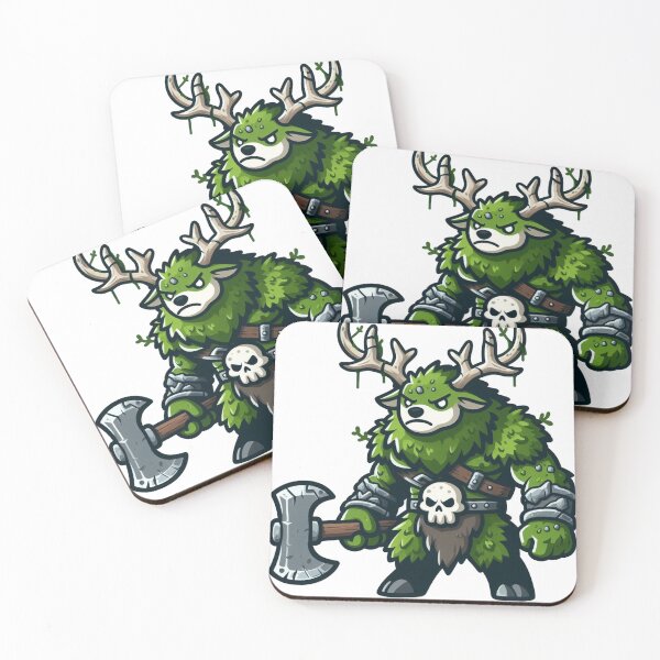 Item preview, Moss Green Deer Ogre – Cartoon Fantasy Animal with Bone Armor and Stone Axe designed and sold by Confuzz1ed.