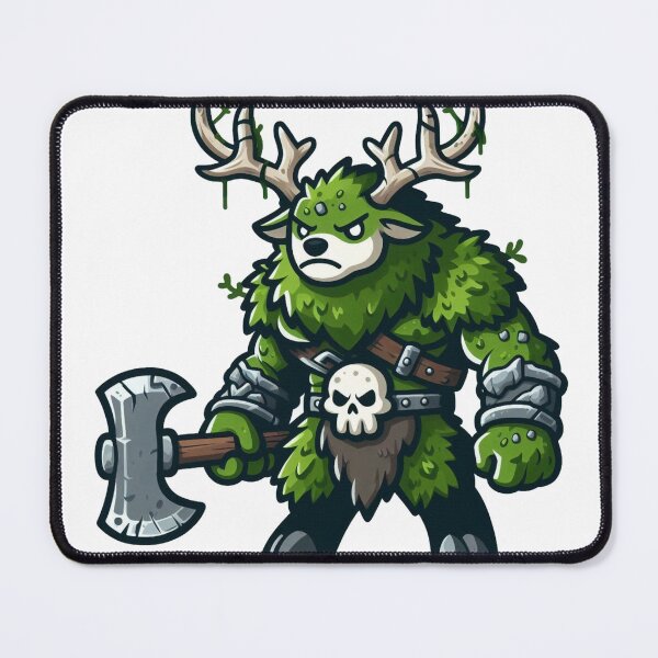 Item preview, Moss Green Deer Ogre – Cartoon Fantasy Animal with Bone Armor and Stone Axe designed and sold by Confuzz1ed.