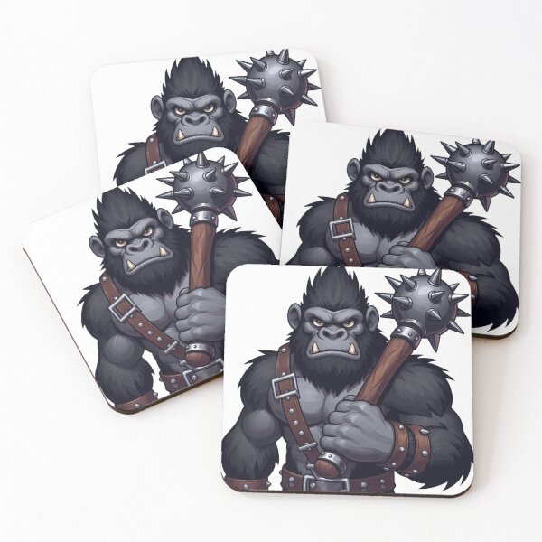 Item preview, Dark Grey Gorilla Troll – Cartoon Fantasy Animal with Spiked Club and Leather Straps designed and sold by Confuzz1ed.