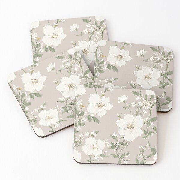 Item preview, White Blossoms and Green Foliage on Beige Background designed and sold by CoolPixels.