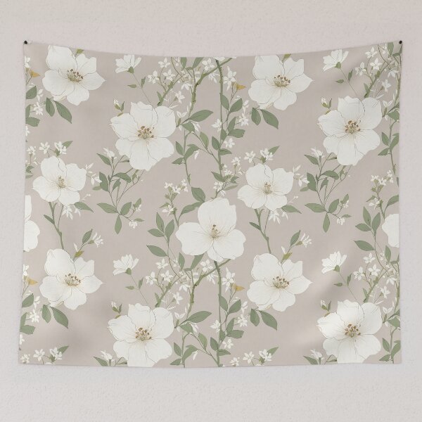 Item preview, White Blossoms and Green Foliage on Beige Background designed and sold by CoolPixels.