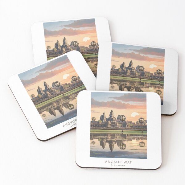 Item preview, Angkor Wat at Sunrise – Mystical Temple in Cambodia Retro Vintage Travel Poster designed and sold by pod24.