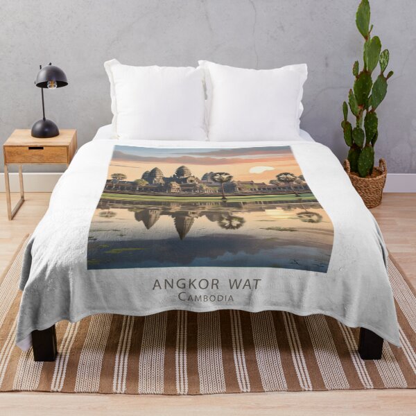 Item preview, Angkor Wat at Sunrise – Mystical Temple in Cambodia Retro Vintage Travel Poster designed and sold by pod24.