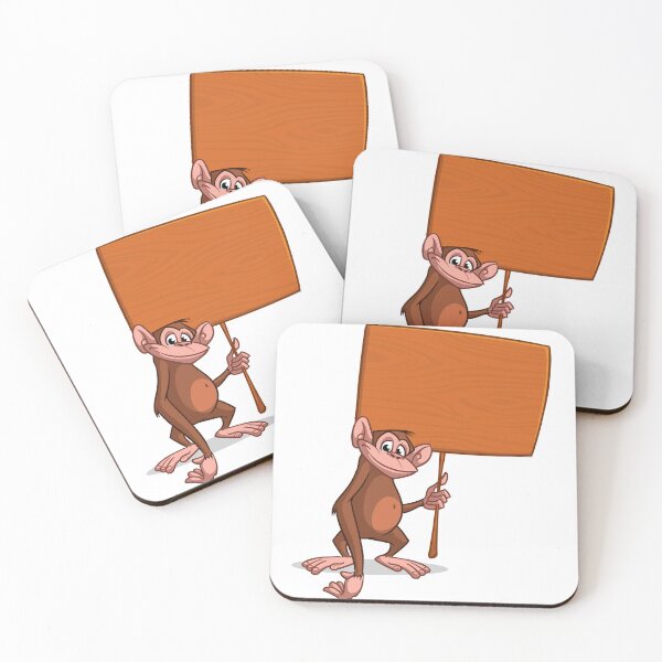 Item preview, Happy Cartoon Chimpanzee Holding Blank Wooden Sign – Fun Customizable Design designed and sold by TeesHearts100.
