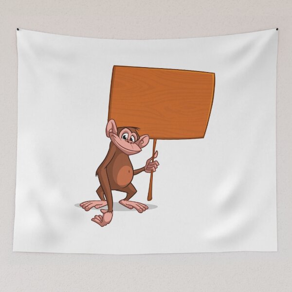 Item preview, Happy Cartoon Chimpanzee Holding Blank Wooden Sign – Fun Customizable Design designed and sold by TeesHearts100.