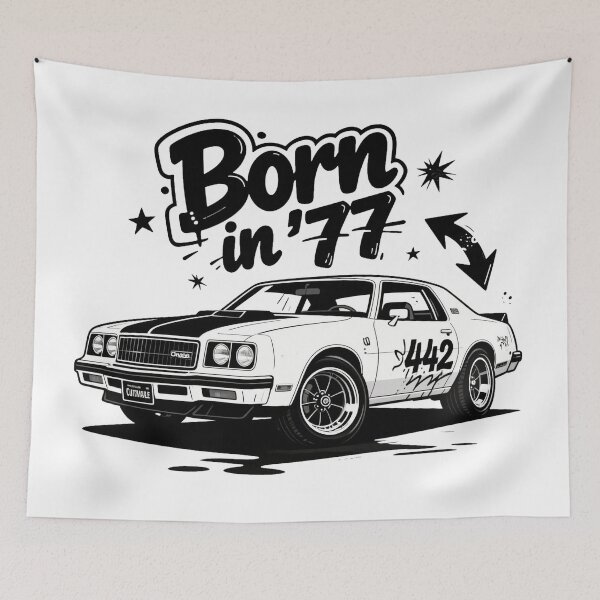 Item preview, Born in ’77 Oldsmobile 442 – Graffiti Muscle Car Art designed and sold by Pulse Creativity Designs.