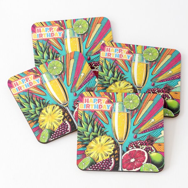 Item preview, Vibrant Pop Art Birthday Cocktail with Fresh Fruits and Festive Lines designed and sold by daila70.